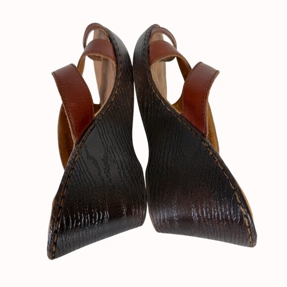 Born Leather Wedge Sandals Size 9 Brown Criss Cross Straps Open Toe Comfortable - Picture 8 of 13